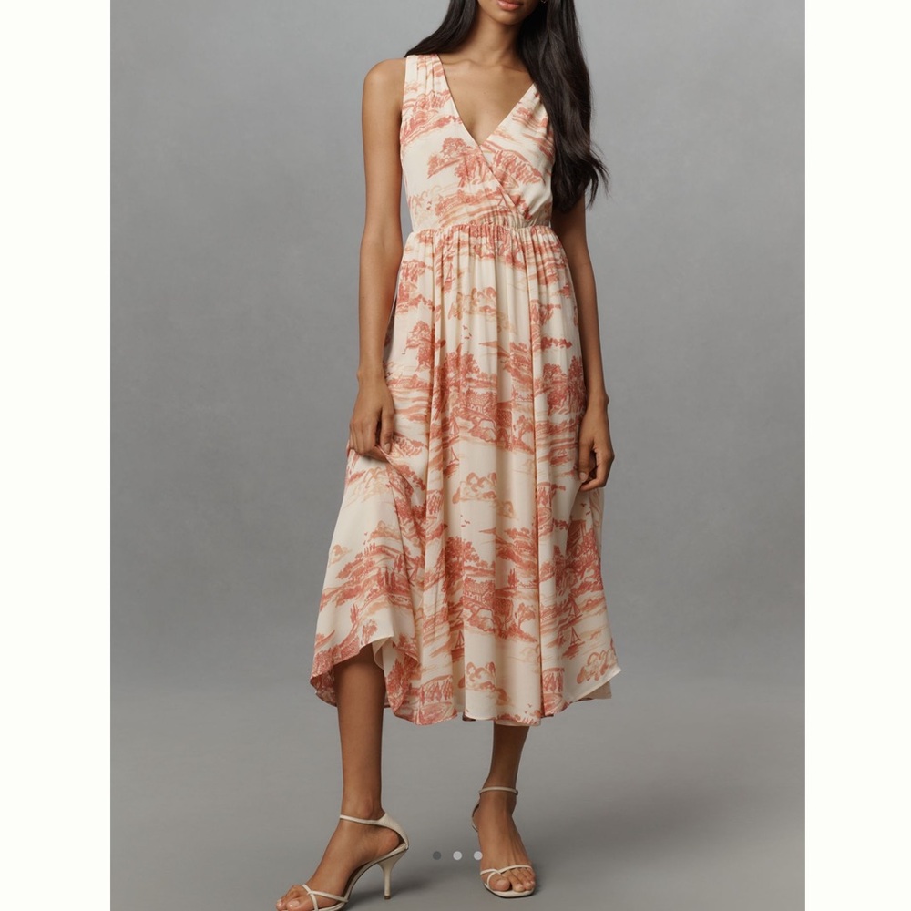 Reformation Farah Sleeveless V-Neck Midi Dress Anthropologie New Toile